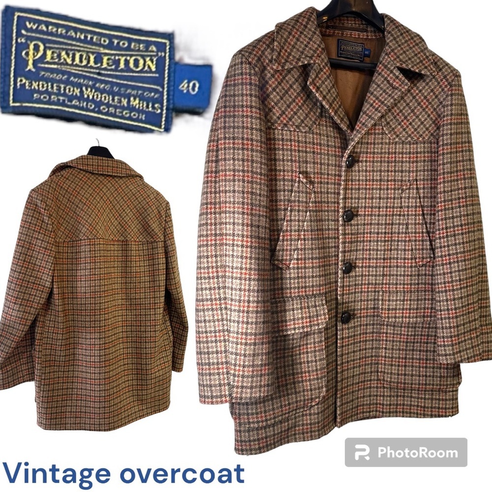 Vintage Pendleton men’s wool overcoat houndstooth plaid size 40
